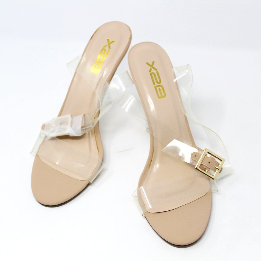 May2 by X2B, Clear Lucite Ankle Strap Sandal - Transparent Acrylic High Heel